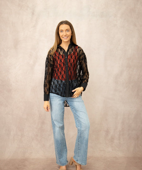 Kathryn Classic Button-Up, Black Lace