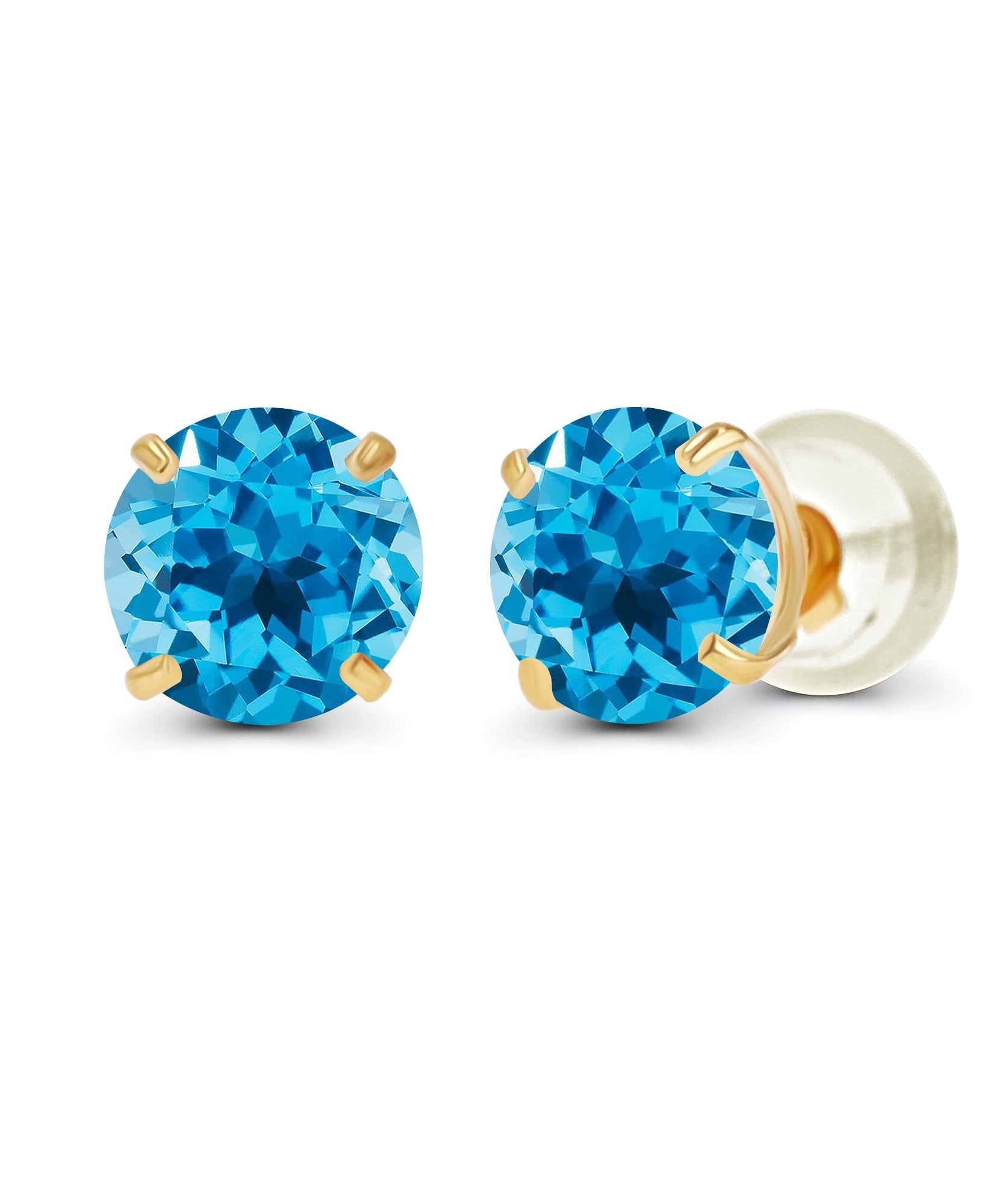 2.00 CTW Natural Swiss Blue Topaz Stud Earrings in 14K Yellow Gold