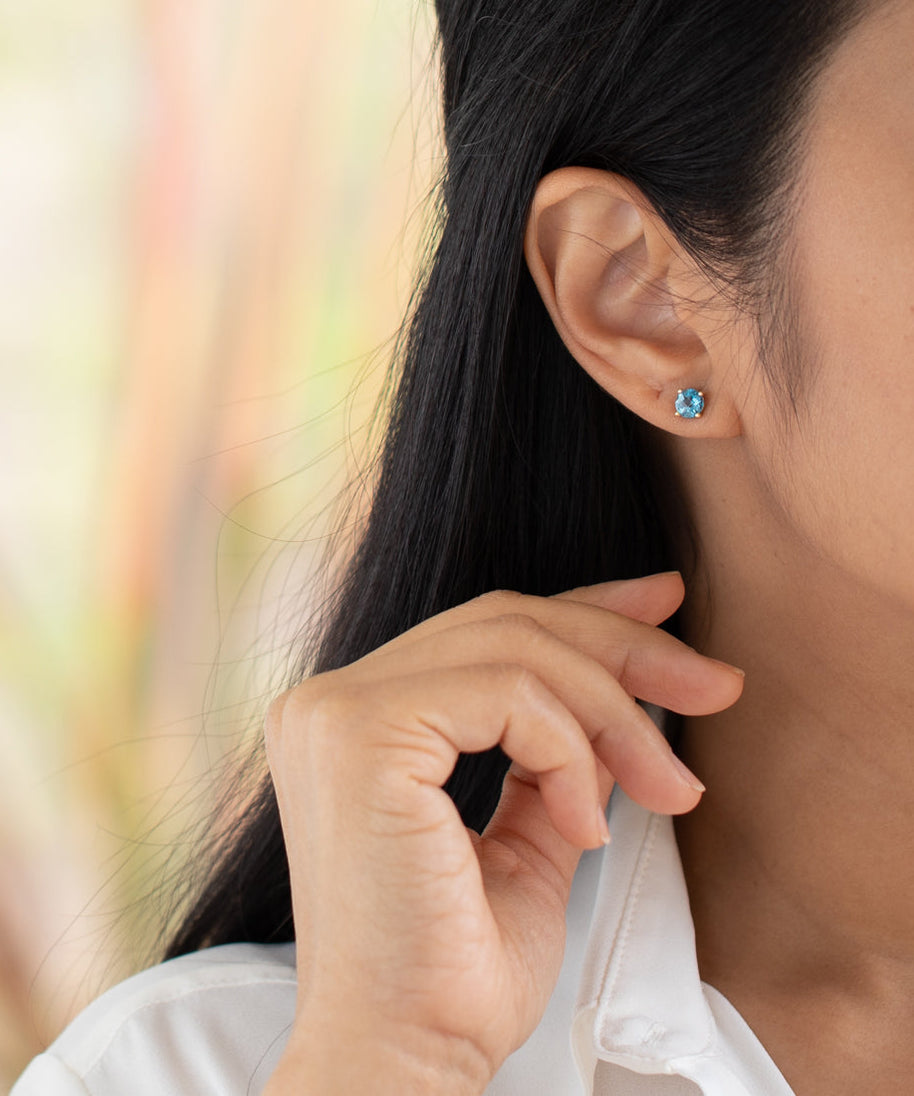 2.00 CTW Natural Swiss Blue Topaz Stud Earrings in 14K Yellow Gold