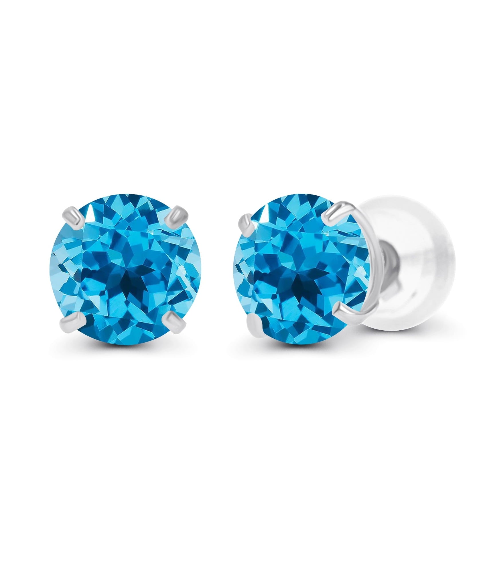 2.00 CTW Natural Swiss Blue Topaz Stud Earrings in 14K White Gold