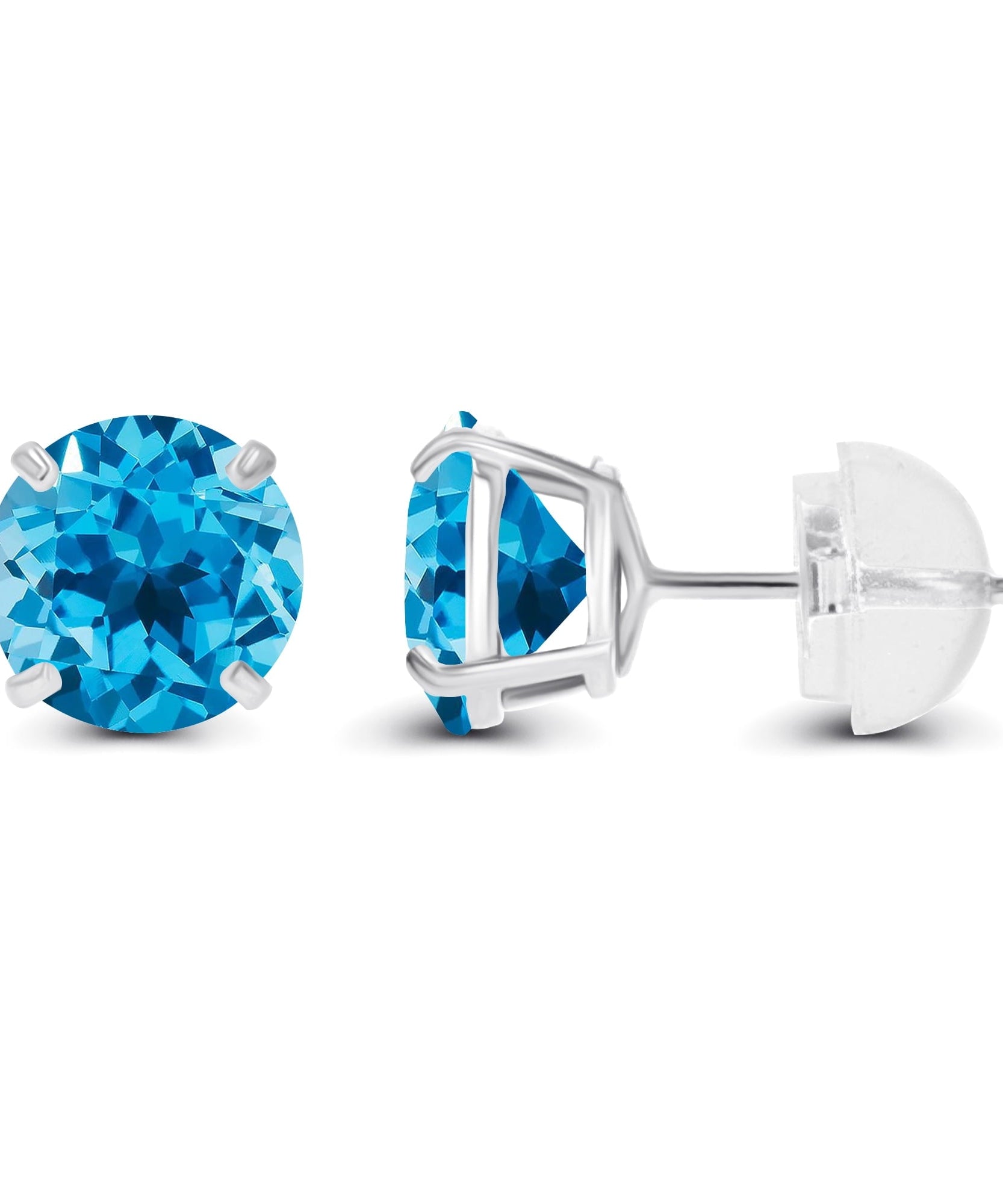 2.00 CTW Natural Swiss Blue Topaz Stud Earrings in 14K White Gold