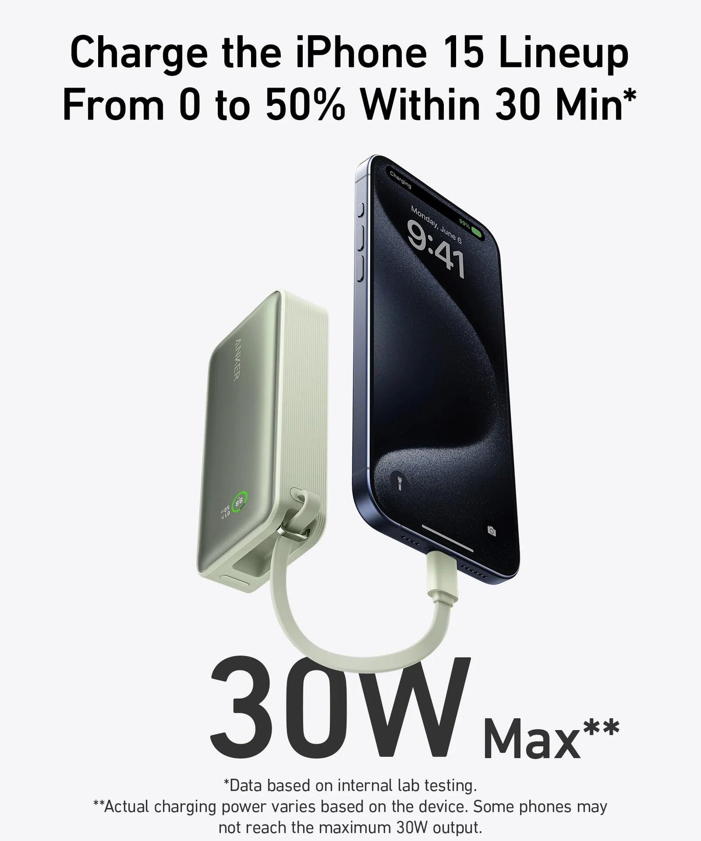 Anker Nano Power Bank (30W, Built-In USB-C Cable)