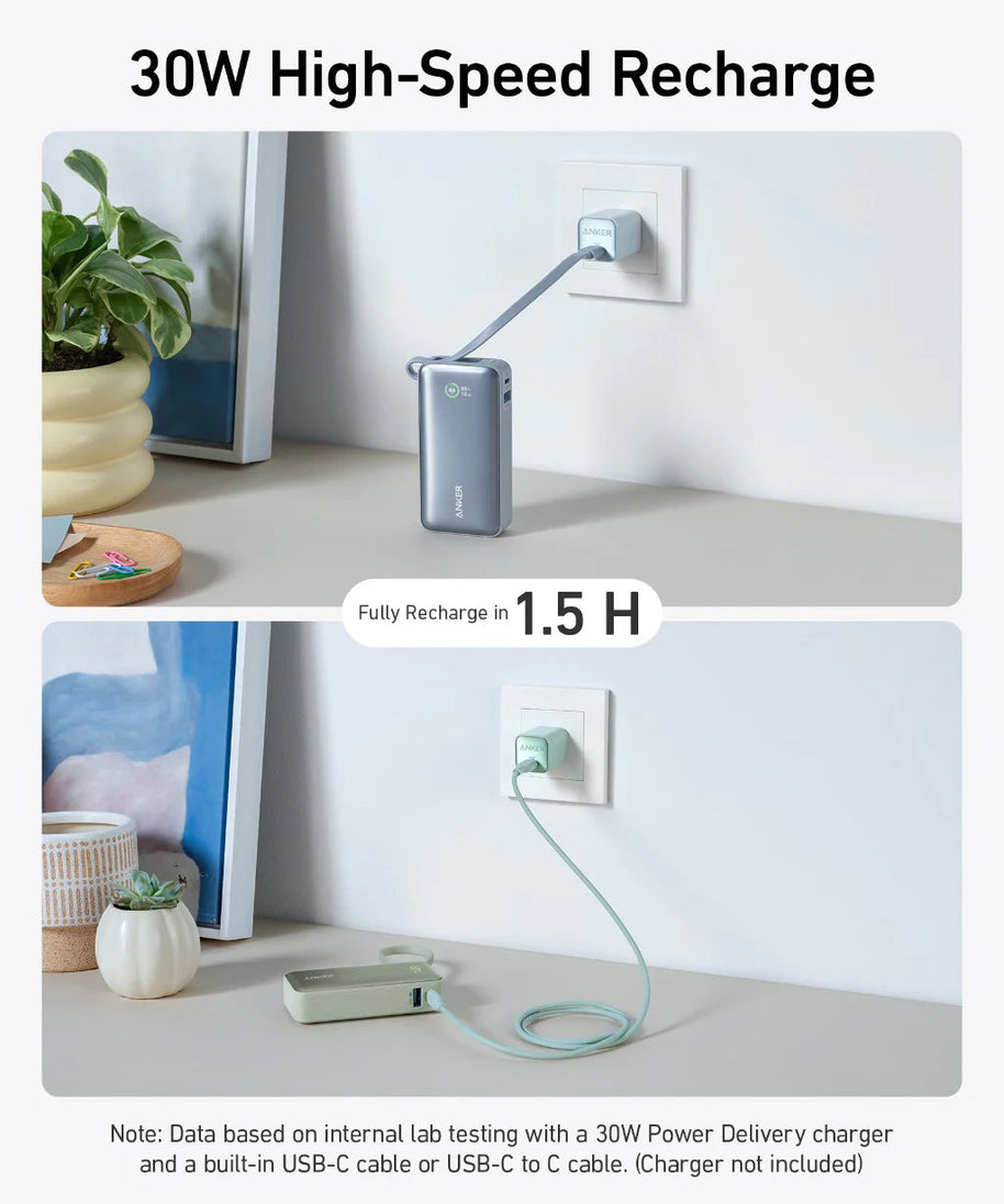 Anker Nano Power Bank (30W, Built-In USB-C Cable)