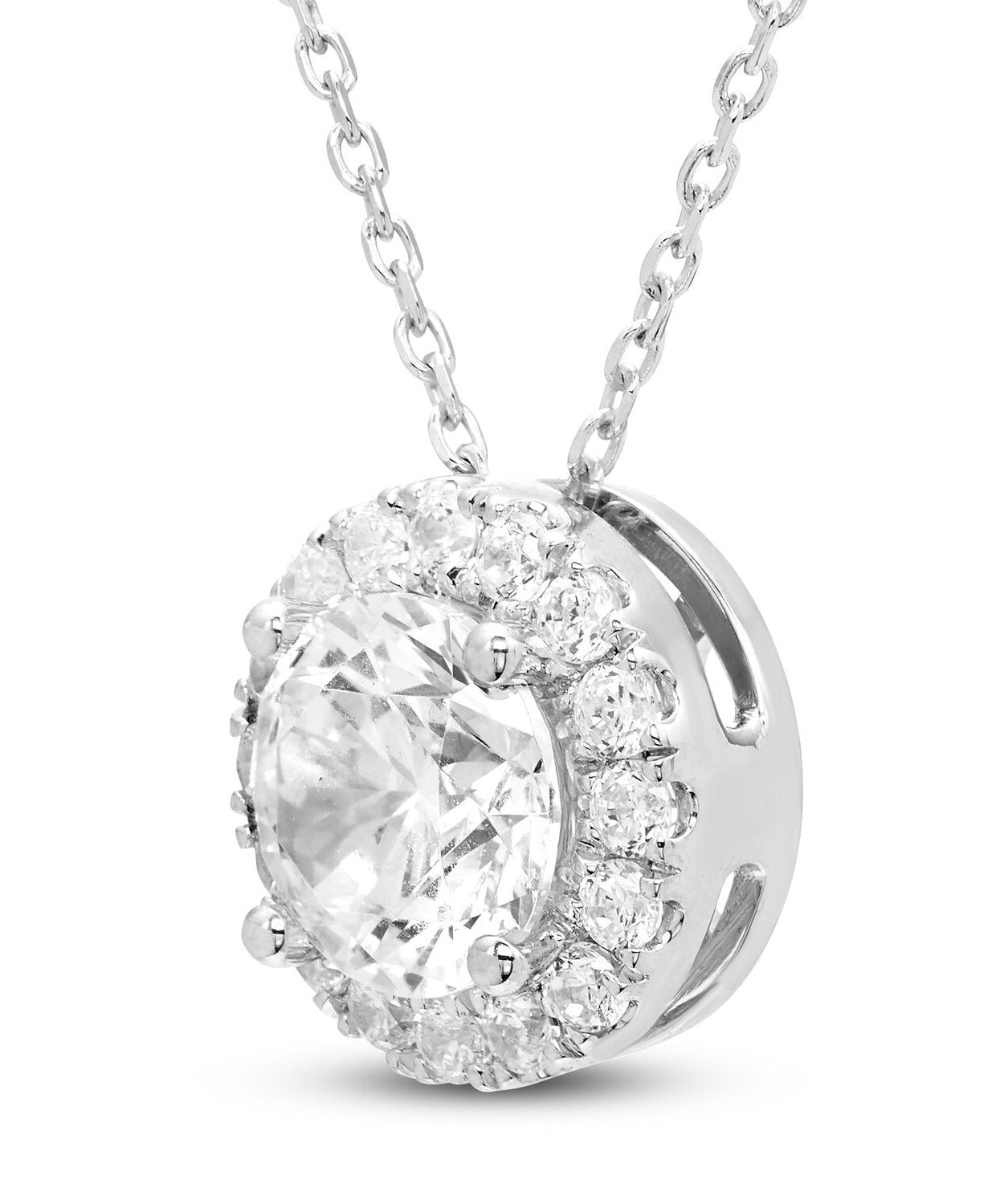 1.50 CTW AGI Certified Lab-Grown Diamond Halo Pendant Necklace in 14kt White Gold