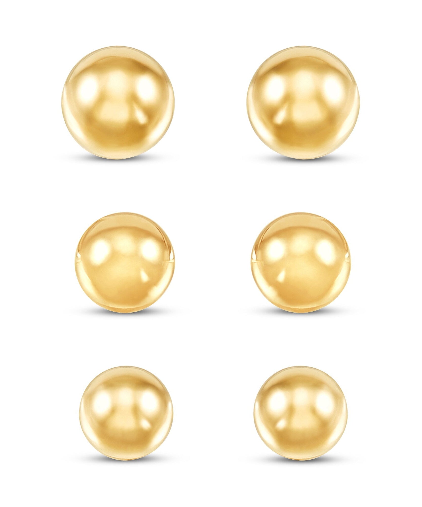 14K Yellow Gold Ball Stud Earrings Set – 3 Sizes (4mm, 5mm, 6mm) with Friction Backs
