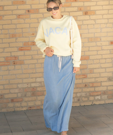 Cleo Medium Wash Chambray Maxi Skirt
