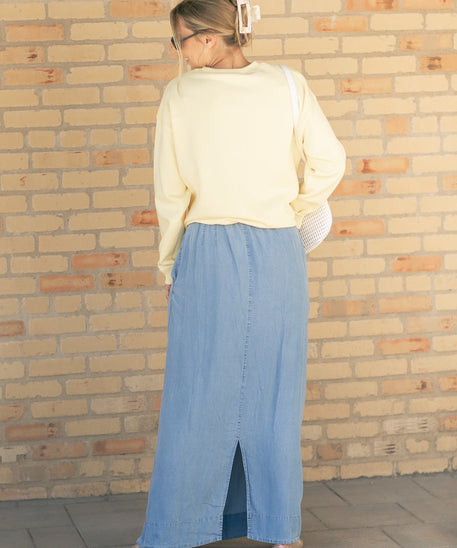 Cleo Medium Wash Chambray Maxi Skirt