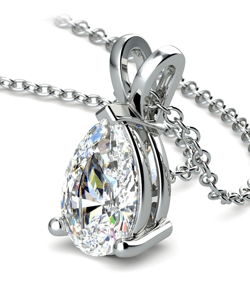 2.00 CTW AGI Certified Pear-Cut Lab-Grown Diamond (F/VS) Pendant in 14K White Gold