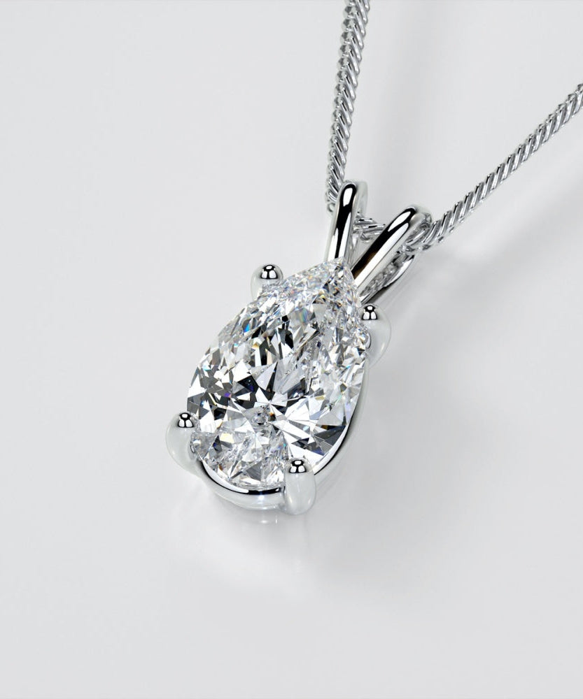 2.00 CTW AGI Certified Pear-Cut Lab-Grown Diamond (F/VS) Pendant in 14K White Gold