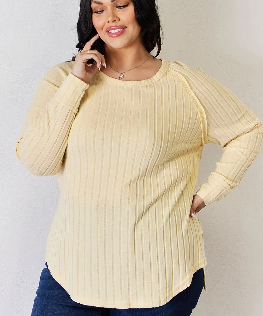 Basic Bae Full Size Ribbed Round Neck Slit T-Shirt