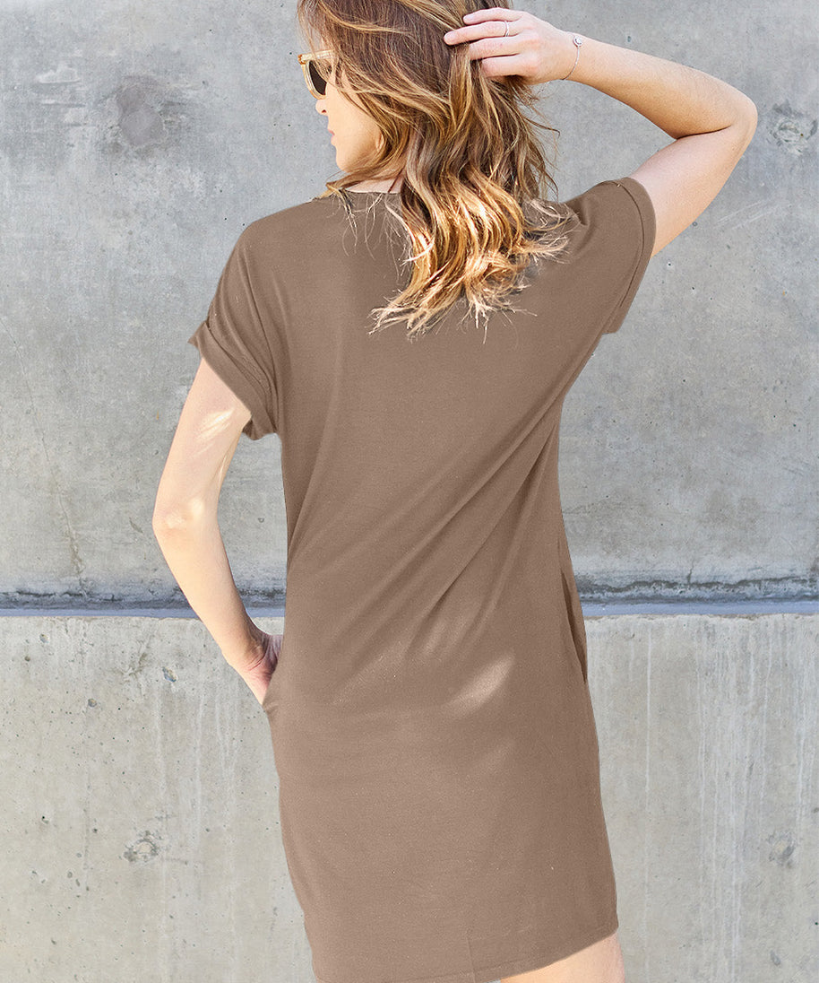 Basic Bae Full Size Round Neck Short Sleeve Dress with Pockets
