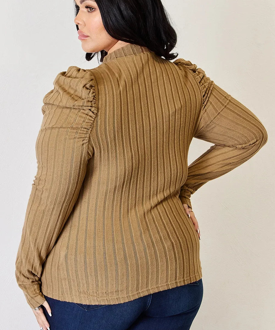 Basic Bae Full Size Ribbed Mock Neck Puff Sleeve T-Shirt