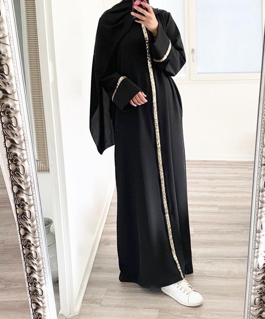 Muslim Women's Robe with Sequins and Trim Design