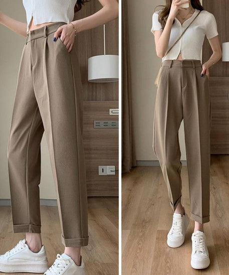 High-Waisted Gray Suit Trousers for Women (Autumn Style)
