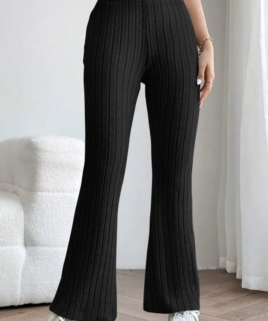 Basic Bae Full Size Ribbed High Waist Flare Pants