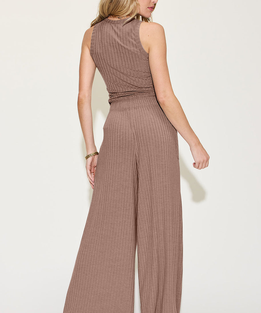 Basic Bae Full Size Ribbed Tank and Wide Leg Pants Set