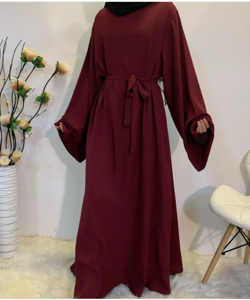 Muslim Women's Long Abaya Dress – Dubai Style Modest Maxi with Lace Detail & Zipper