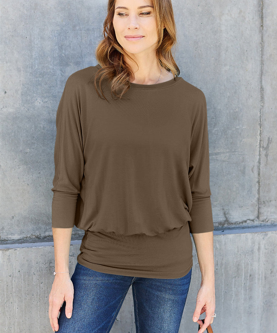Basic Bae Full Size Round Neck Batwing Sleeve Top