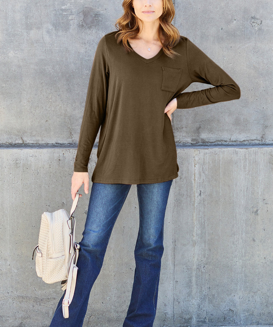 Basic Bae Full Size V-Neck Long Sleeve Top