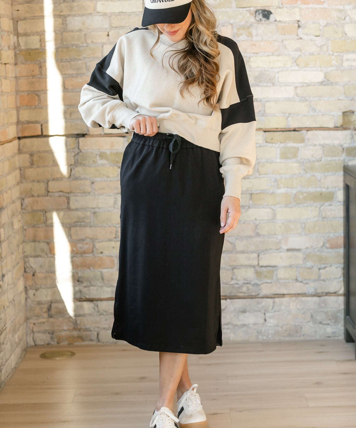 Abbie Mesh Detail Knit Midi Skirt