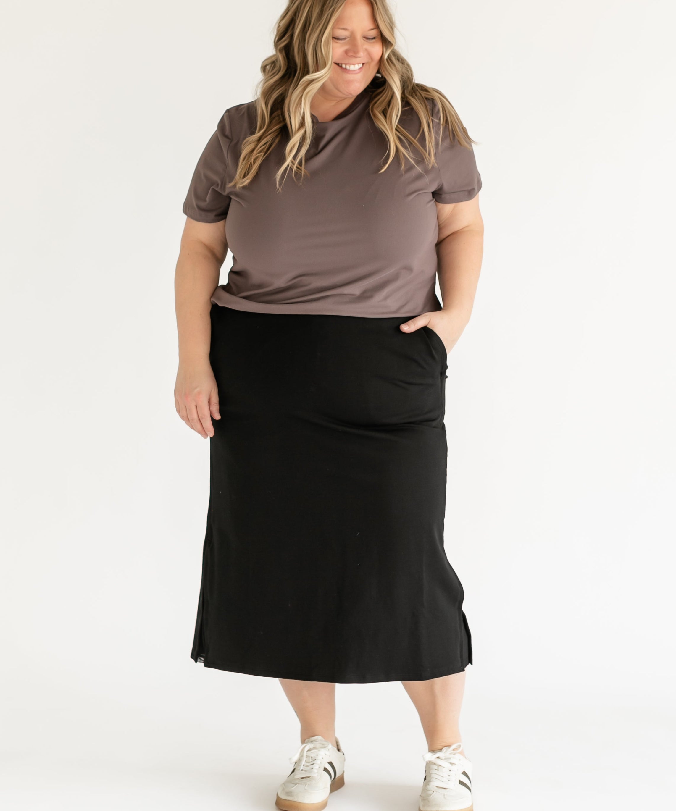 Abbie Mesh Detail Knit Midi Skirt