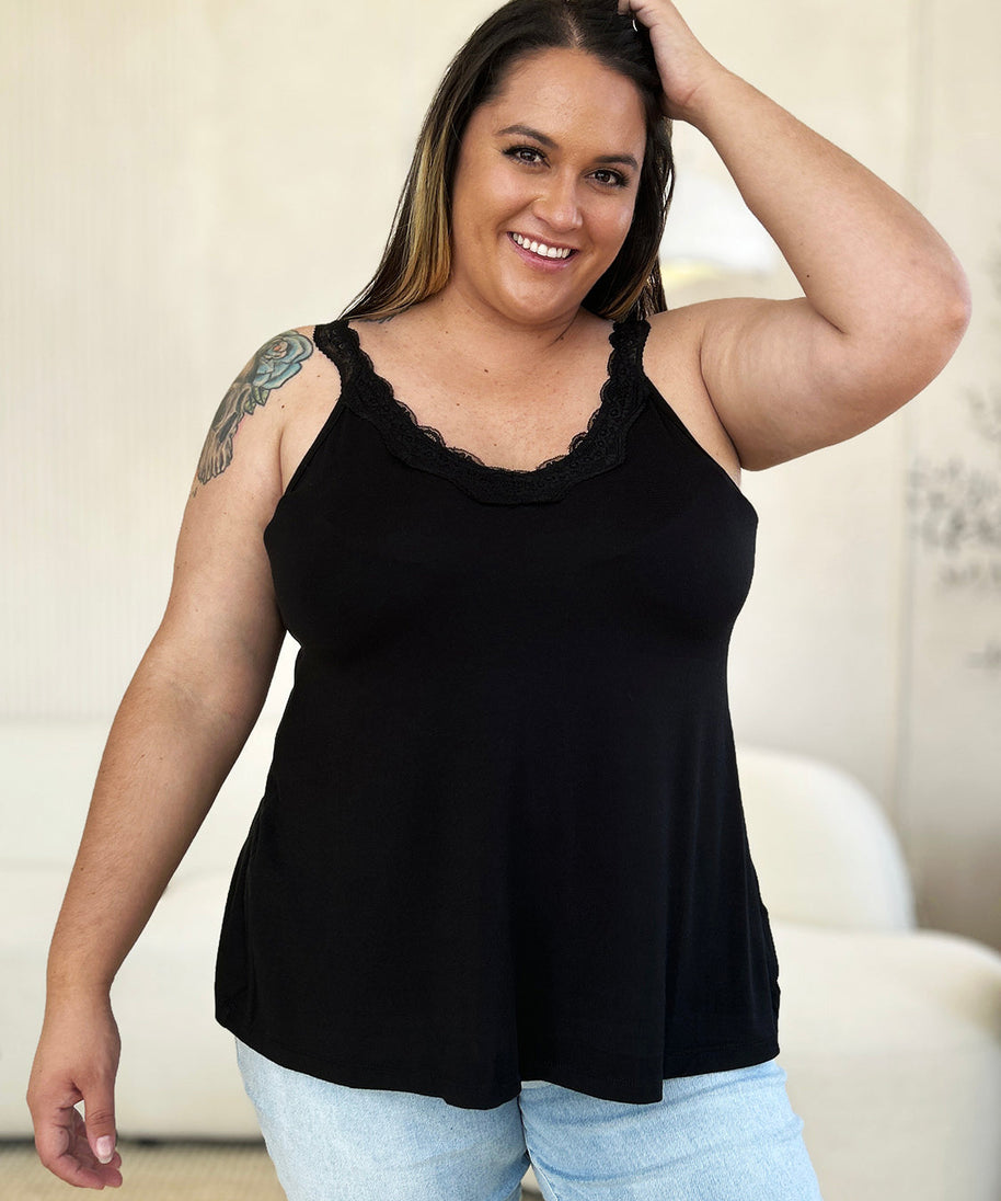 Basic Bae Full Size Lace Detail V-Neck Cutout Cami