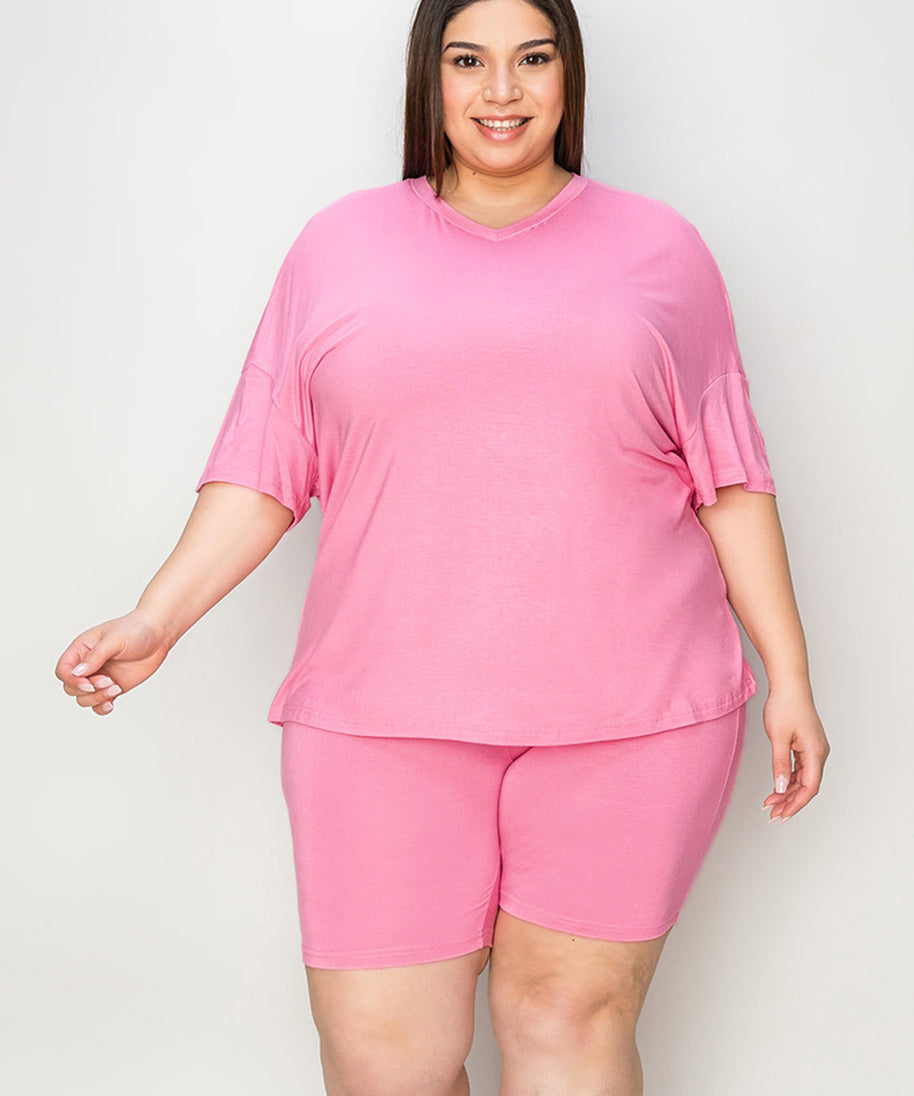 Basic Bae Full Size V-Neck Drop Shoulder T-Shirt and Shorts Set