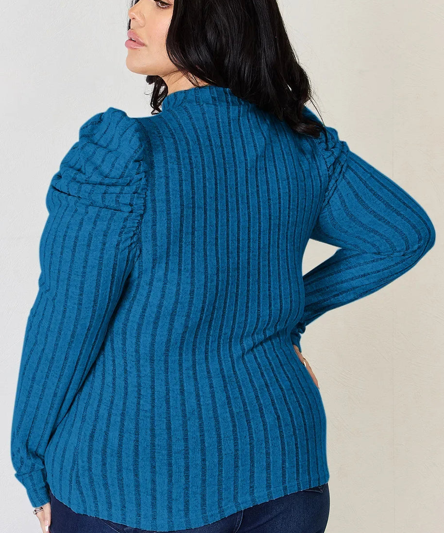 Basic Bae Full Size Ribbed Mock Neck Puff Sleeve T-Shirt