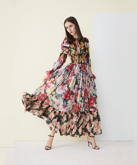 Floral Long Dress for Women - Princess Style Dress