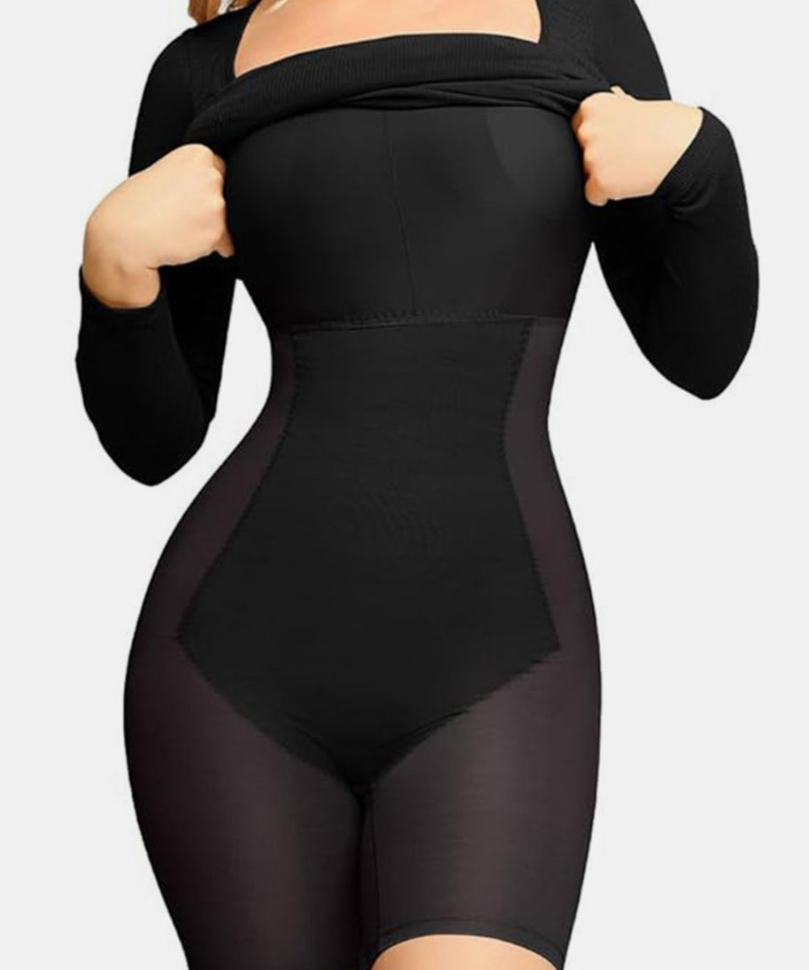 Basic Bae Full Size Built-In Shapewear Square Neck Long Sleeve Dress