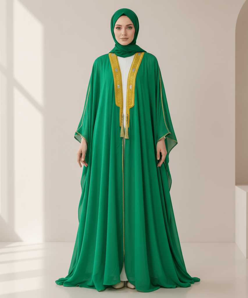 Archive Piece Gold Geometric Embroidered Tassel-Trim Open Kaftan - MP052 (Size XXL Only)