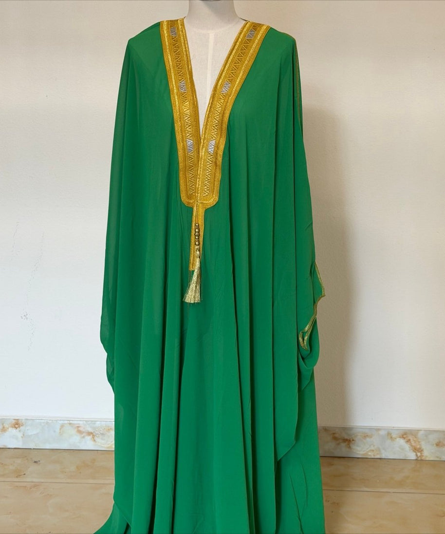Archive Piece Gold Geometric Embroidered Tassel-Trim Open Kaftan - MP052 (Size XXL Only)