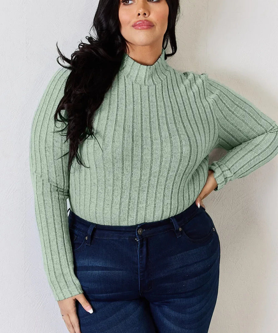 Basic Bae Full Size Ribbed Mock Neck Long Sleeve T-Shirt