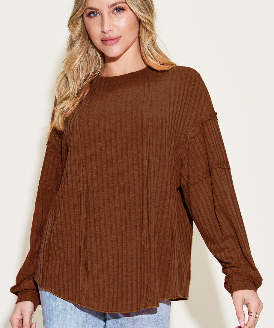 Basic Bae Full Size Ribbed Round Neck Long Sleeve T-Shirt