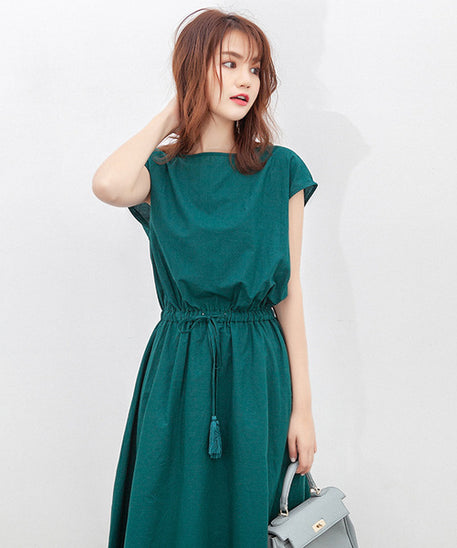 Plus Size Cotton Linen Loose Waist Dress