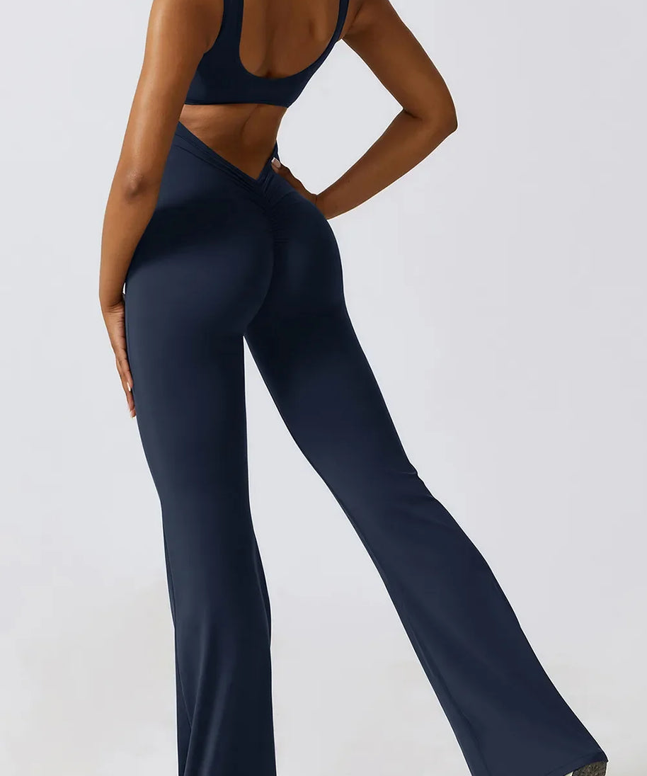 Basic Bae Cutout Ruched Bootcut Sleeveless Active Jumpsuit