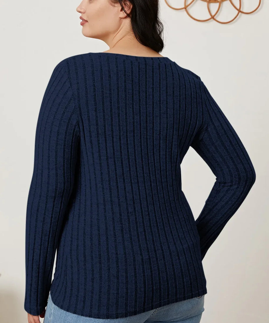 Basic Bae Full Size Ribbed V-Neck Long Sleeve T-Shirt
