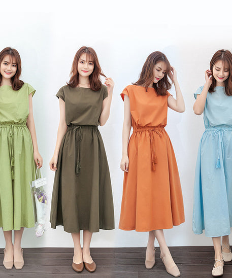 Plus Size Cotton Linen Loose Waist Dress