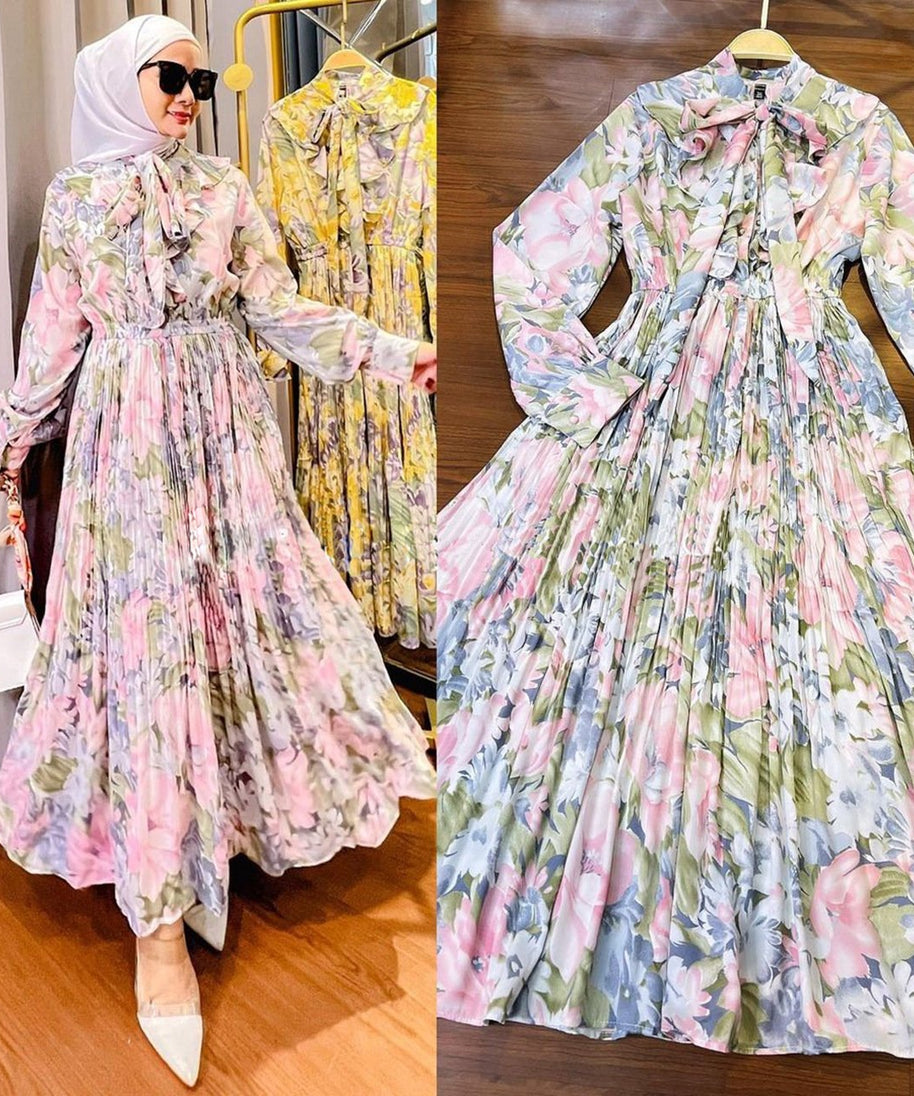 Ruffled Printed Dress for Muslim Malay Indonesians