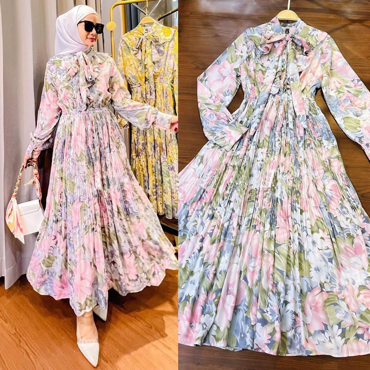 Ruffled Printed Dress for Muslim Malay Indonesians