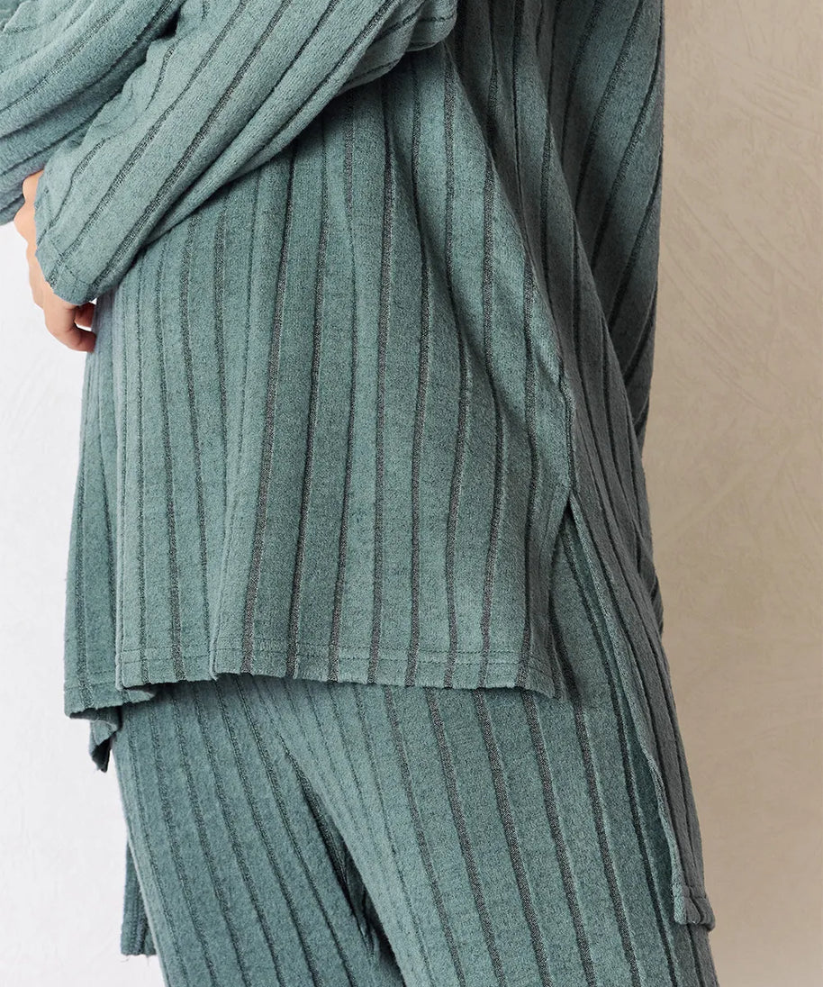 Basic Bae Full Size Ribbed Round Neck High-Low Slit Top and Pants Set