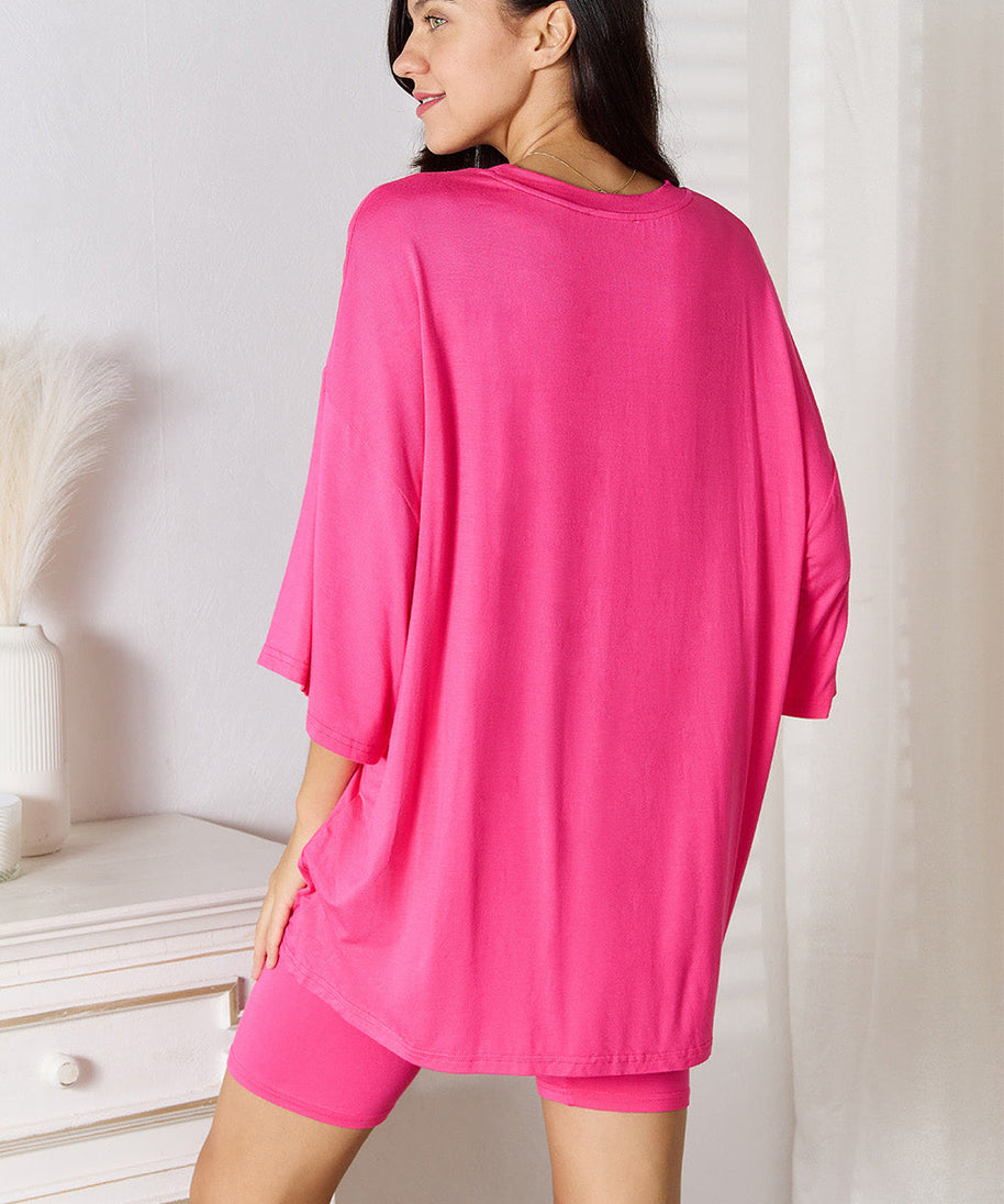 Basic Bae Full Size Soft Rayon Three-Quarter Sleeve Top and Shorts Set