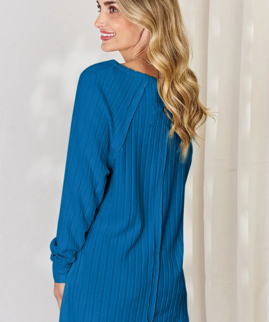 Basic Bae Full Size Ribbed Round Neck Slit T-Shirt