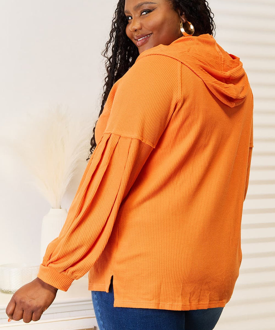 Basic Bae Side Slit Buttoned Waffle Knit Hoodie