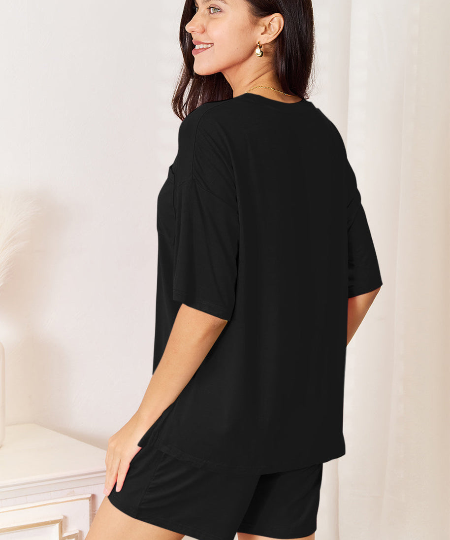 Basic Bae Bamboo Full Size Round Neck Drop Shoulder T-Shirt and Shorts Set