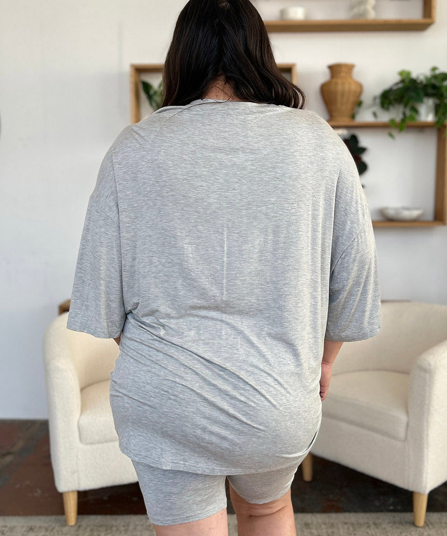 Basic Bae Bamboo Full Size Round Neck Drop Shoulder T-Shirt and Shorts Set
