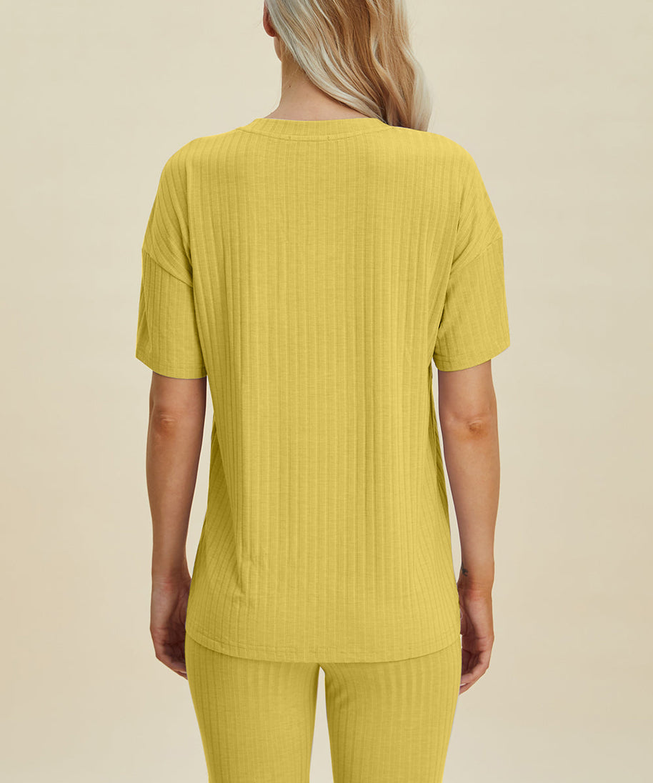 Basic Bae Full Size Ribbed V-Neck Short Sleeve Top and Shorts Set
