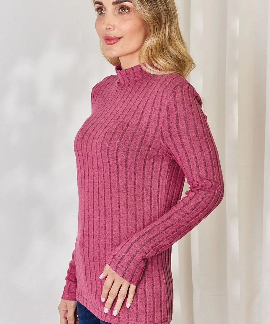 Basic Bae Full Size Ribbed Mock Neck Long Sleeve T-Shirt