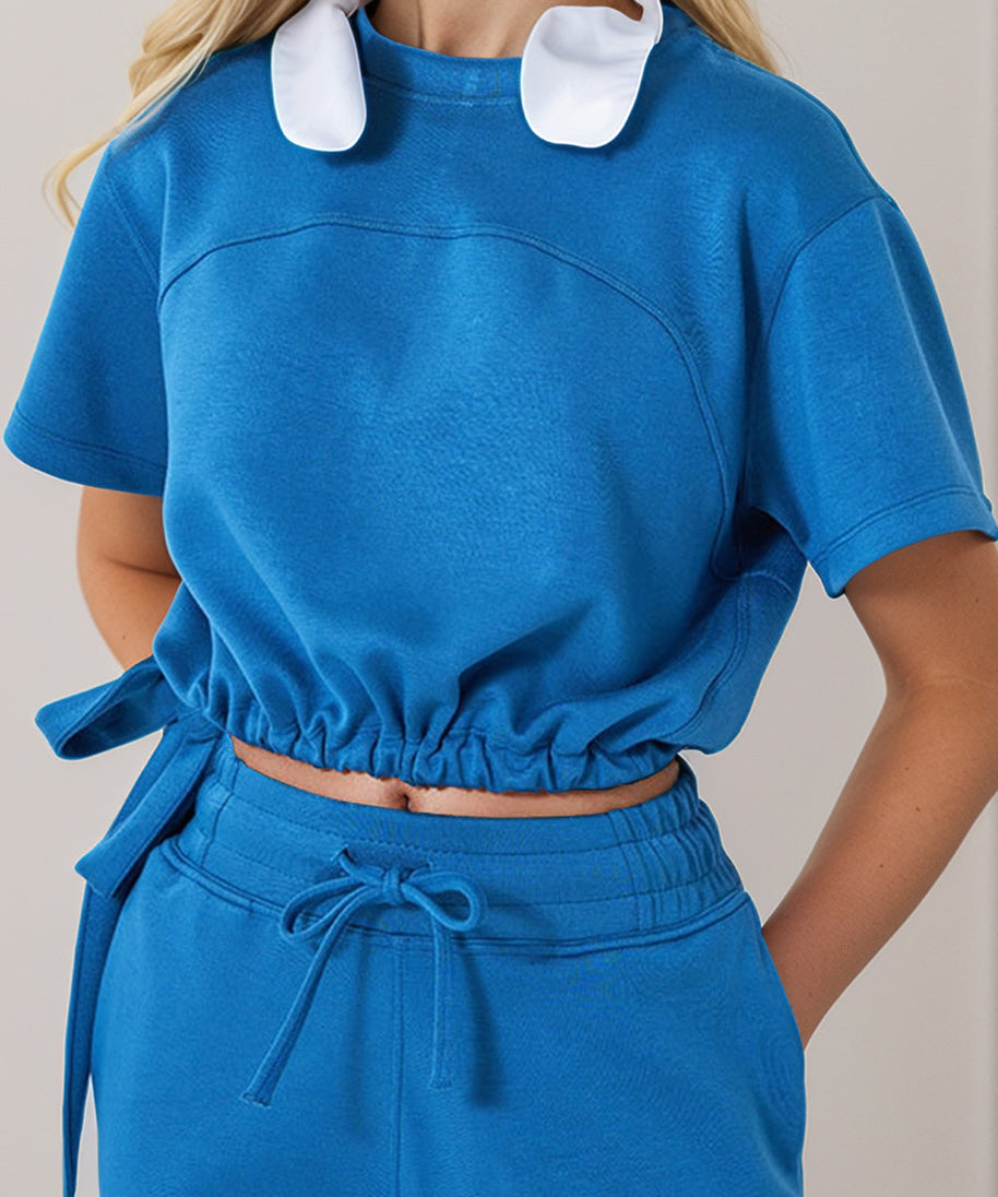 Basic Bae Drawstring Hem Air Scuba Round Neck Short Sleeve T-Shirt