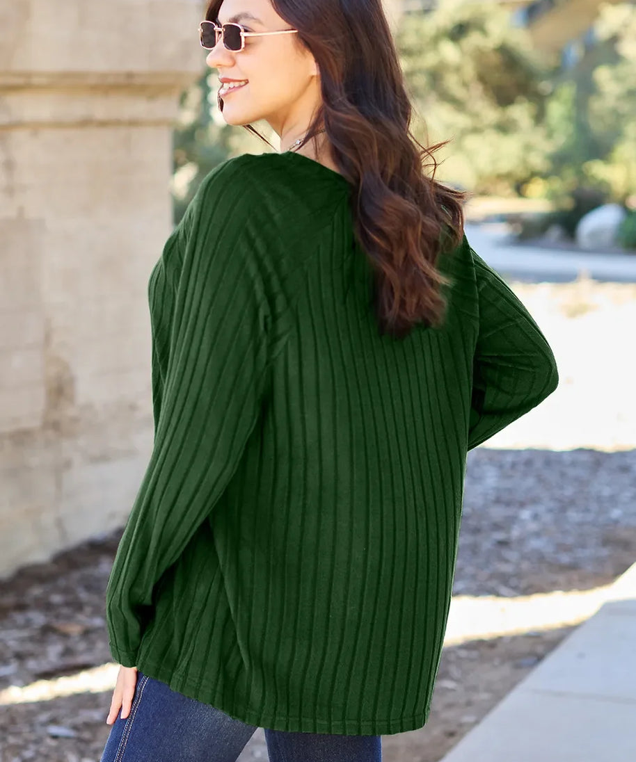 Basic Bae Full Size Ribbed Round Neck Long Sleeve Knit Top